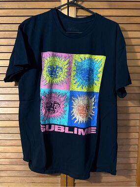Sublime Black Graphic Tee with Colorblock Sun Faces